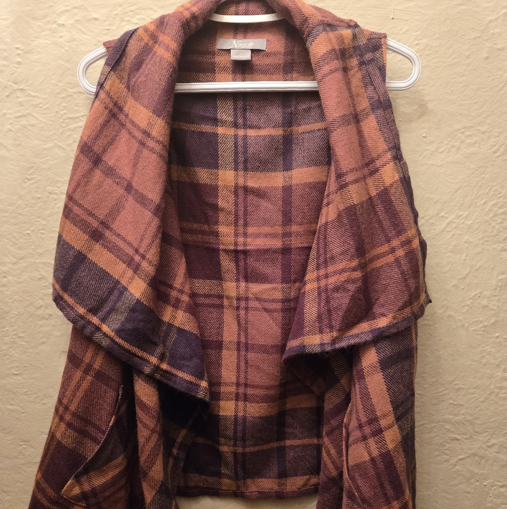 ❤️‍🔥Natural Reflections Plaid Drape Vest | Brown Rust Academia Cozy Layer - Picture 4 of 9